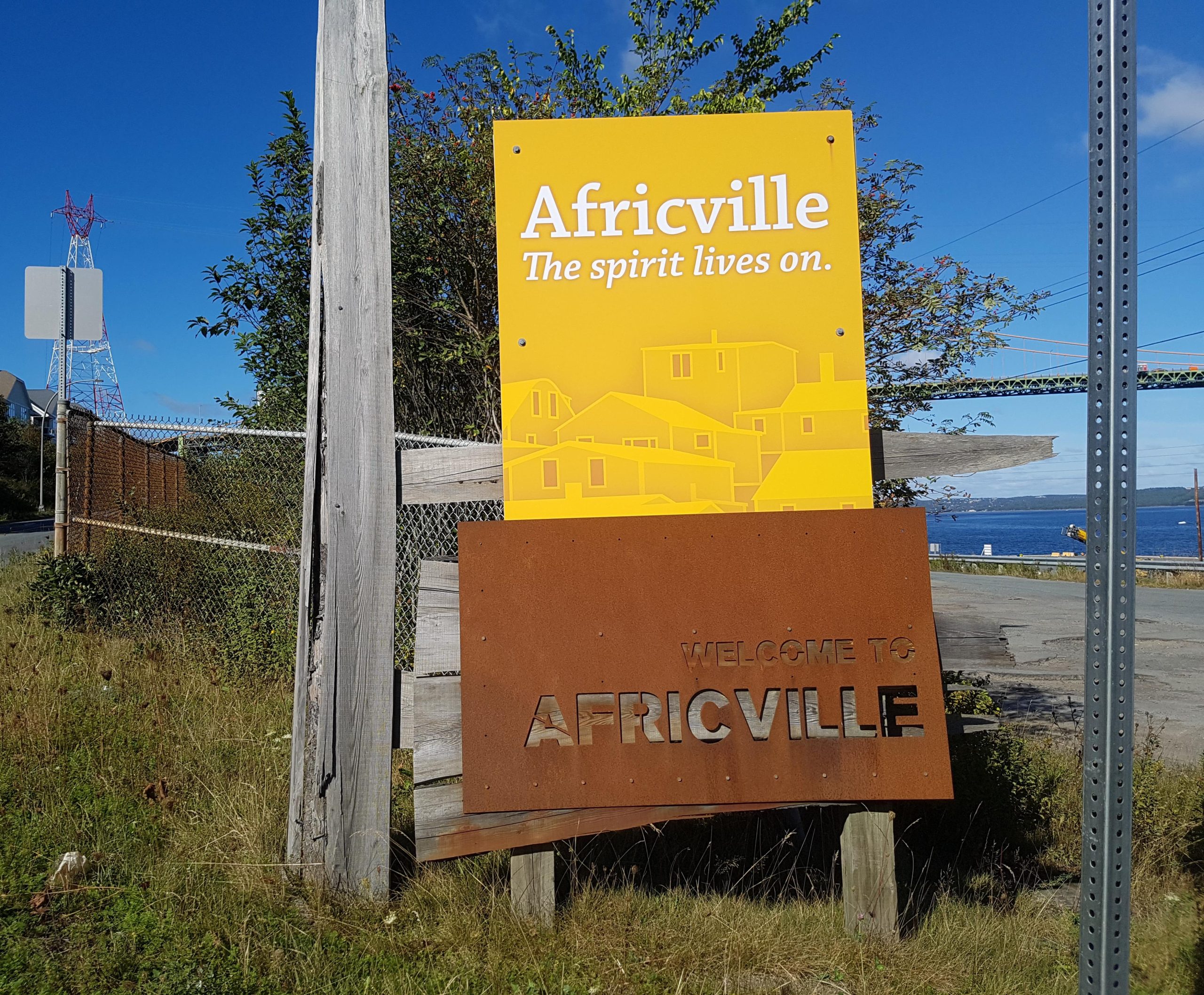 Welcome to Africville sign at the historic Africville site in Halifax, Nova Scotia.