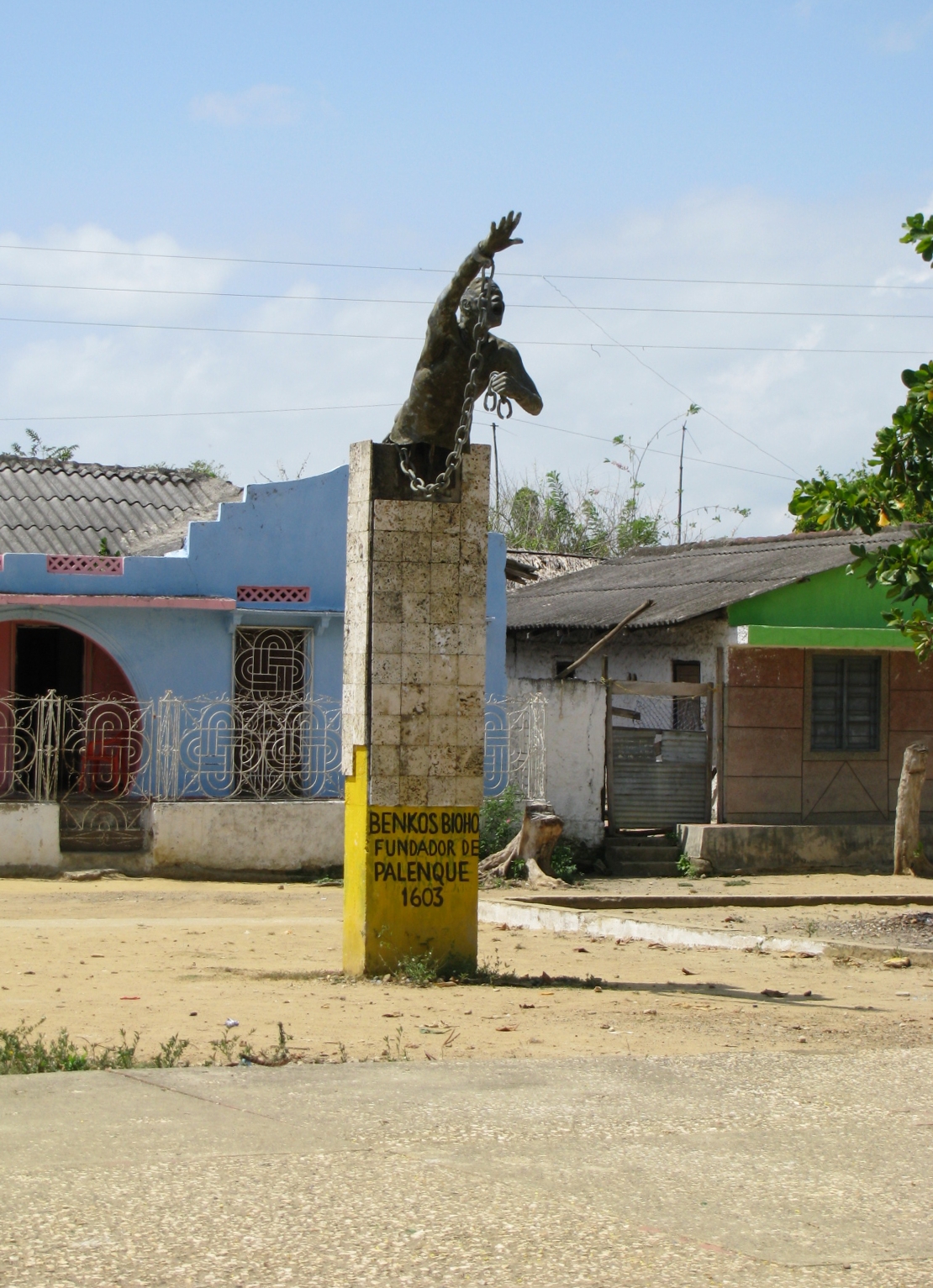 Monument to Benkos Biohó in the main square of San Basilio de Palenque, Colombia.